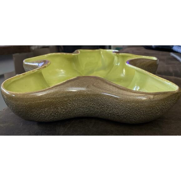 Vintage MCM Red Wing Atomic Lime Green Brown Pottery Console Bowl - Picture 2 of 7